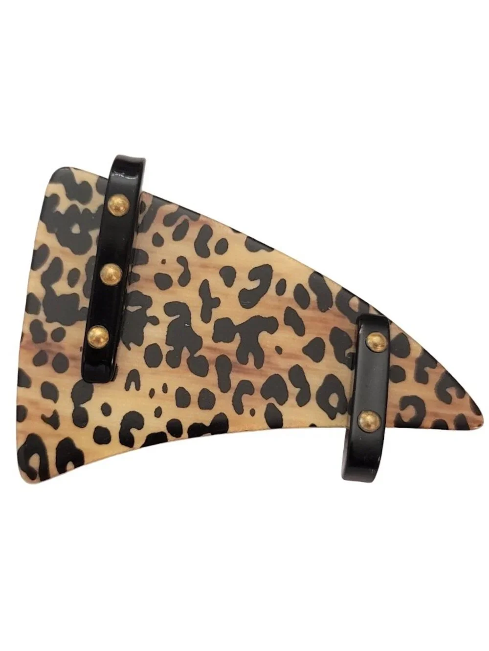 Vintage Plastic Triangle Modernist Animal Cat Print Brass Button Brooch Pin E513